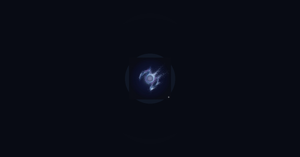 Particle field with the Thyven symbol centered over a dark void